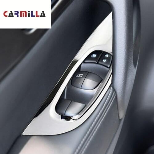 For Nissan X-trail Xtrail T32 Rogue 2014 - 2020 ABS Chrome Door Window Switch Panel Cover Trim Frame Armrest Hoods 4Pcs/Set