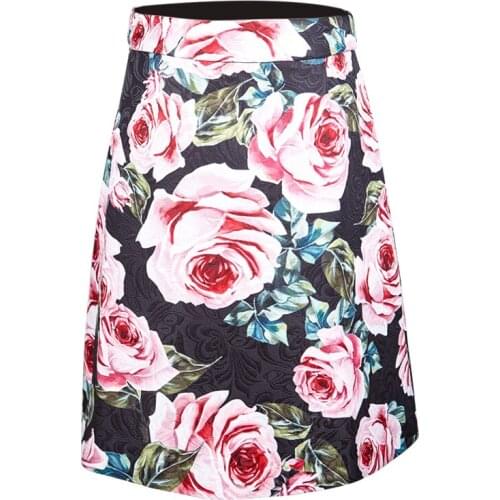 Customized Womens New Fashion Rose Floral Print Jacquard Pink Short Skirts High Waist Casual Plus Size 3XS-10XL A-Line Skirt