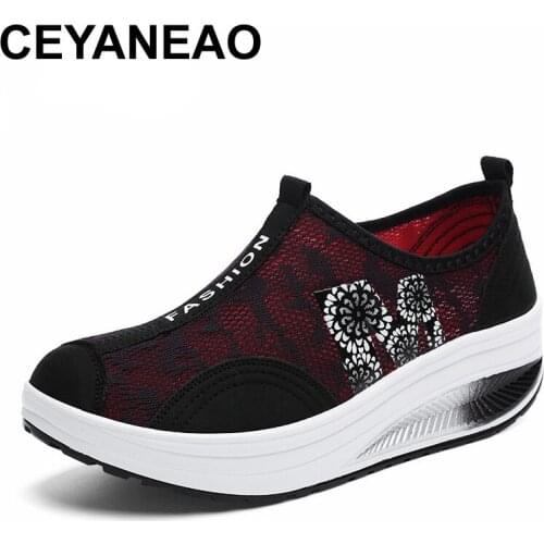 CEYANEAO Womens Shoes Fashion Casual Platform Vulcanize Sneakers Shoes Ladies Air Mesh Shoes Woman Black Blue Solid Footwear