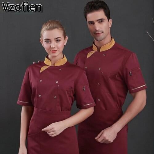 Kitchen Hotel Jacket Food Service Summer Short Sleeve Restaurant Bakery Chef Uniform Breathable Waiter Cook Wear Cooking Tools