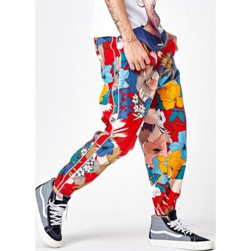 Summer Chinese Style Personality Floral Feet Pants Mens Tide Loose Printing Sweatpants New Fashion Joggers Beam Pants Trousers