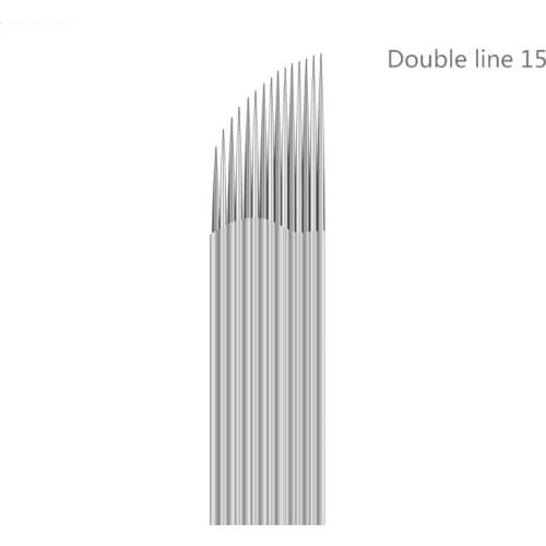 50Pcs 15 Pins Double Needles Blade For Permanent Eeybrow tattoo needle tips Manual Beauty Makeup microblading blades fog eyebrow