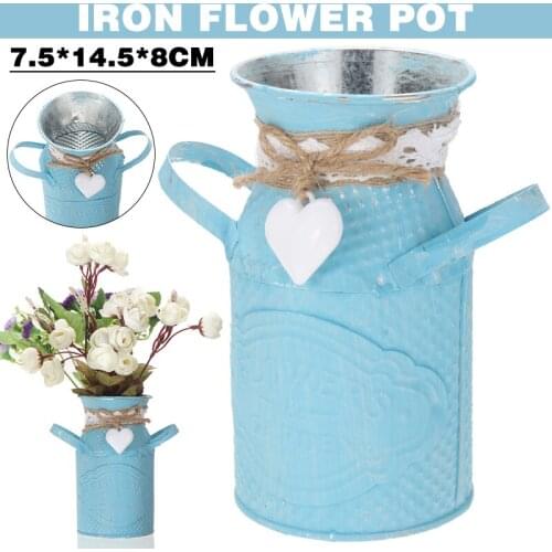1Pcs Metal Vintage Shabby Chic Flower Vase Tin Pitcher Jug Practical Flowers Pots Wedding Party Decoration Home Decor