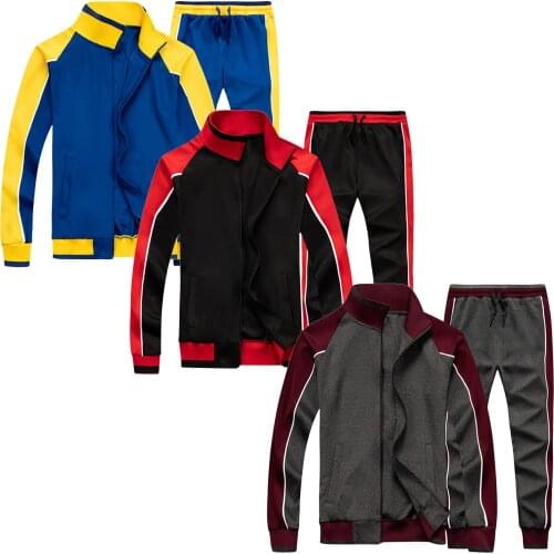 Mens Autumn&winter Blouse Sets Zipper Cardigan Contrast Top Blouse & Long Pants Sets Comfy Daily Sport Tops Set Free Shipping