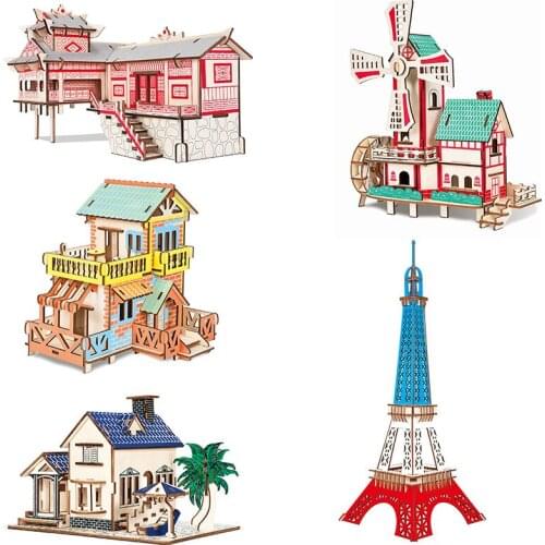 The new wooden sea view villa model jigsaw toy laser board childrens early education puzzle interest training wholesale