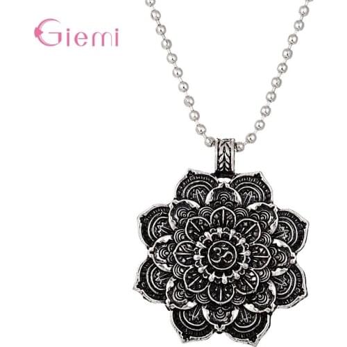 New Creative Antique Silver Datura Flower Pendant Necklace Personality Beads Leather Chain Necklace Jewellry Bijoux