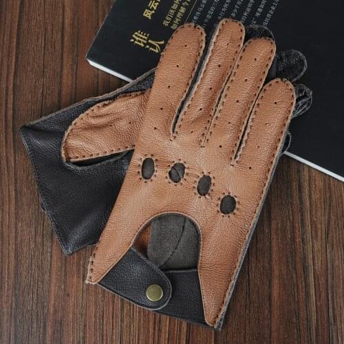 New Arrival Spring Mens Genuine Leather Gloves High Quality Fashion Driving Unlined Goatskin Finger Gloves Free Shipping