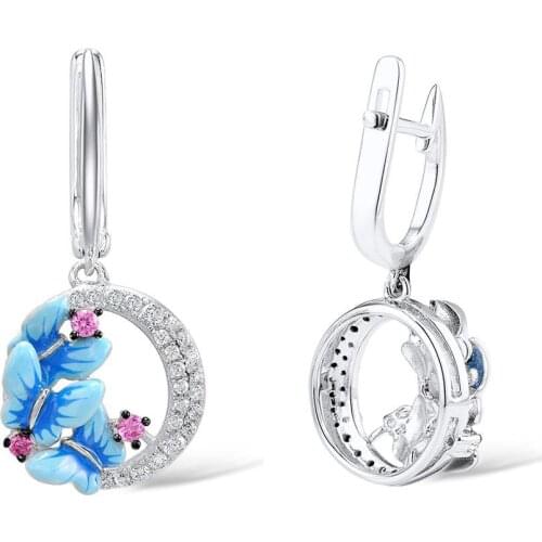 The new three blue painted butterfly earrings are full of two-color electroplating earrings