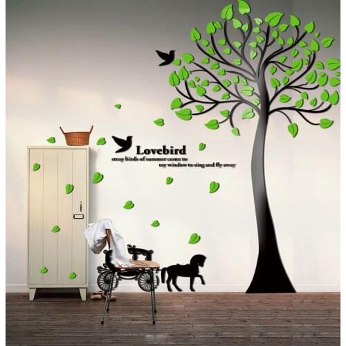 Love bird fly and sing Cartoon rubber tree crystal 3d Large wall stickers sofa background children bedroom creative decoration