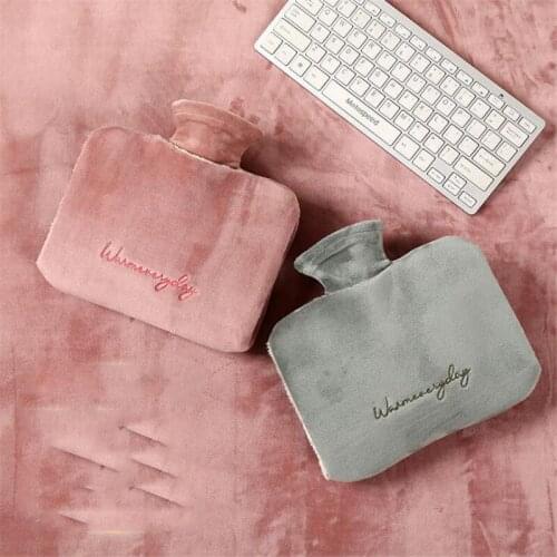 Soild Color Hot Water Bottle Soft Portable Reusable Dolphin Bear Plush Cover Washable and Leak-proof for Winter Keep Warm Tool