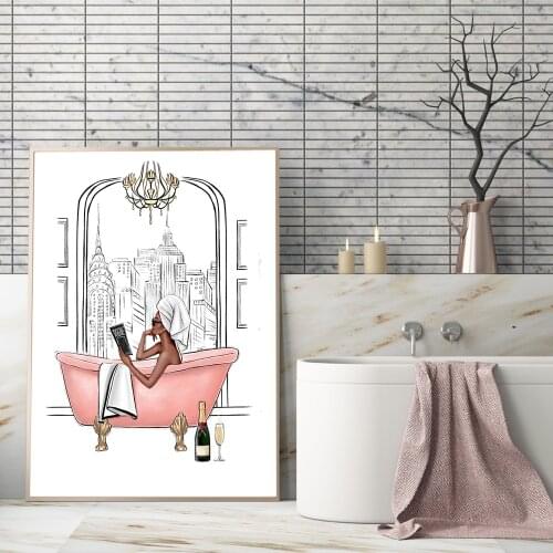 Its Me Time Poster and Print Fashion Girl on The Pink Bathtub Picture on The Wall for Living Room Nordic Style Home Decoration