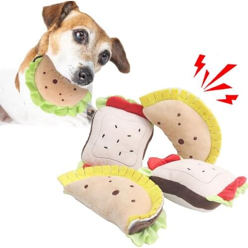 Plush Pet Chew Toy with BB Sound Sandwich Shape Pet Products for Large Medium Dogs Cartoons Puppy Accessories Funny Pet Supplies