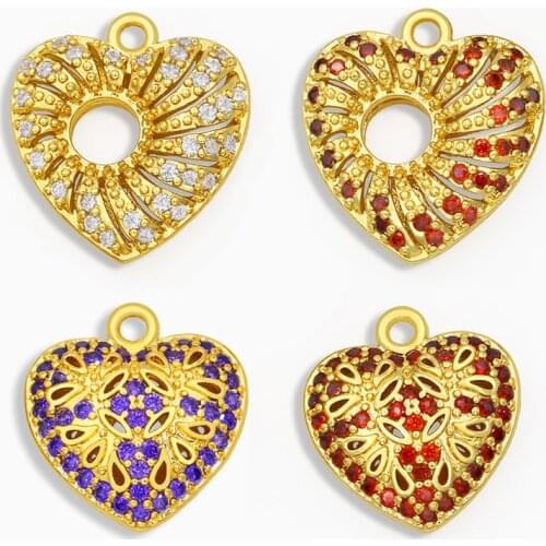 OCESRIO Red CZ Stone Brass Heart Necklace Charms for Jewelry Making DIY Gold Pendant Charms for Jewelry Accessories pdta250