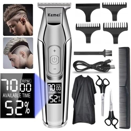 Professional Barber Hair Clipper Rechargeable Electric T-Outliner Finish Cutting Machine Beard Trimmer Shaver Cordless Corded