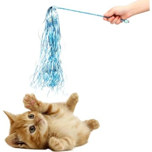 With Shining Tassel Cute Funny Colorful Plastic Rod Wand Funny Cat Toys Cat Teaser Wand Cats Interactive Stick