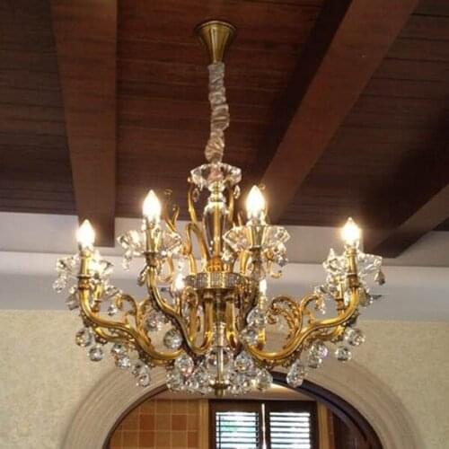 Modern Crystal Chandelier All Copper Chandeliers Living Room Candle Led Lamps Restaurant Pure gold Luxury Copper Lamp
