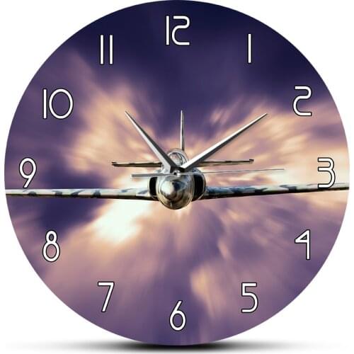 Military Jet Fighter Modern Wall Clock Airplane Flying Above The Clouds Wall Art Aviation Decorative Aircraft Silent Wall Watch