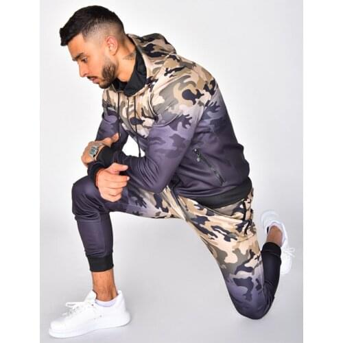 New Men Sets Tracksuit Mens Zipper Sports Suit 3D Camouflage Gradient Hooded Cardigan Mens Sports Casual Male Sweatshirt Suit