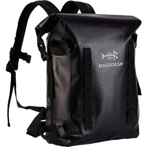 Bassdash Waterproof TPU Backpack 24L Roll-Top Dry Bag with Rod Holder for Fishing, Hiking, Camping, Kayaking, Rafting