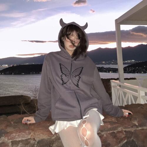 2021 new personality street butterfly print loose zipper jacket women coats and jackets women oversized jacket coat jacket women