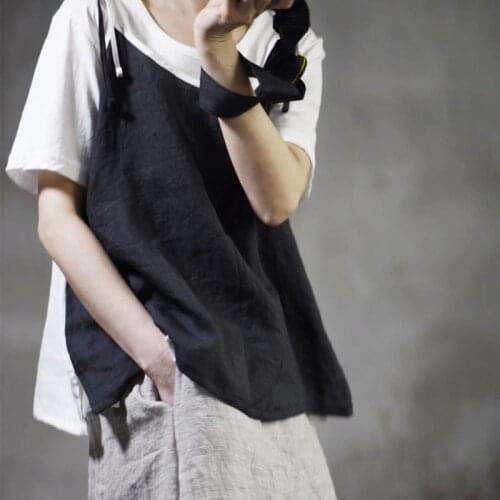 Women Loose Spaghetti Strap Contrast Color Camis Female Reversible Ramie Sleeveless Tops Ladies 2020 Shirt