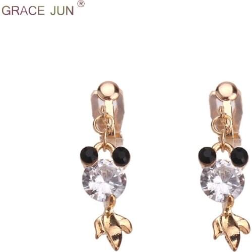 2018 New Arrival Cubic Zircon Goldfish Shape Clip on Earrings for Women Party Wedding Luxury Small No Pierced Earrings Good Gift