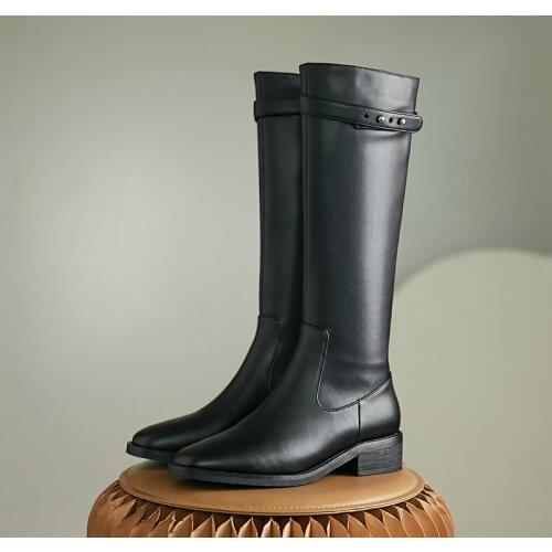 High Quality 2021 New Winter Elegant Fashion Knee High Knight Boots Genuine Leather Square Toe Thick Heels Party Shoes Woman