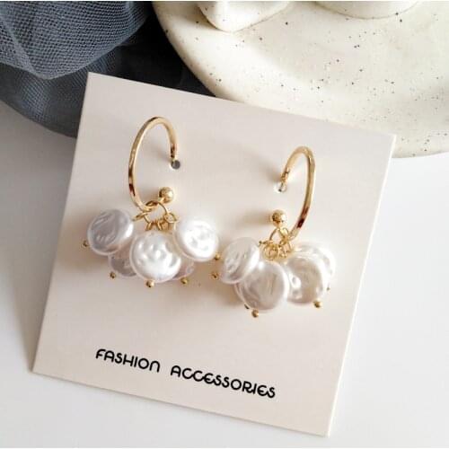 Bohemia Tassel Baroque Pearl Earrings Accessories personality temperament Metal C shape Stud Earrings For Women Banquet Jewelry