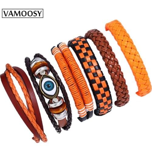 VAMOOSY 2018 Hot New Fashion Adjustable Crystal 6pcs bracelet Leather Bracelets bangles for Women Jewelry Gift Mujer Pulseras