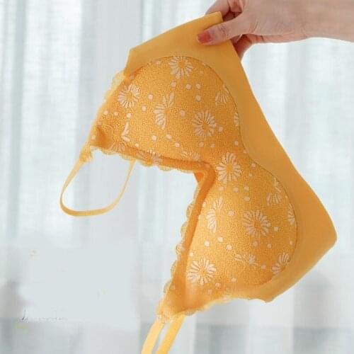 IZICFLY Hot Sale New Lace Style Yellow Daisy Floral Push Up Bra Underwear For Women Sexy Sleeping Lingerie-1 PCS