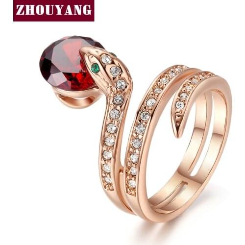 ZHOUYANG Top Quality ZYR150 Snake Show Bead Ring Rose Gold Color Austrian Crystals Full Sizes