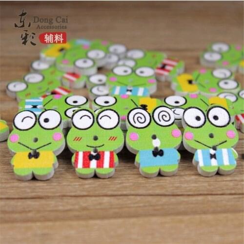 100pcs Cartoon Frog Wooden Button Painted Multicolor Button Handmade DIY Sewing Supplies Kids' Clothes Accessories Free Shipping
