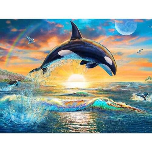 New Arrivals Diamond Painting Dolphin Picture Rhinestone Full Square/round Diamond Mosaic Sunset Diamond Embroidery Full Display