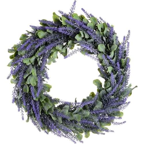 Hot Artificial Wreath, Door Wreath 17 Inch Lavender Spring Wreath Round Wreath for The Front Door, Home Decor