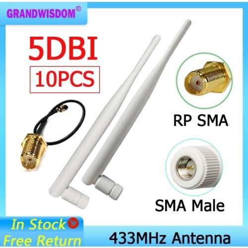 10pcs 433MHz LORA Antenna 5dbi SMA Male Connector folding 433 antena 21CM IPX IPX1 IOT SMA FEMale Extension Cord Pigtail Cable