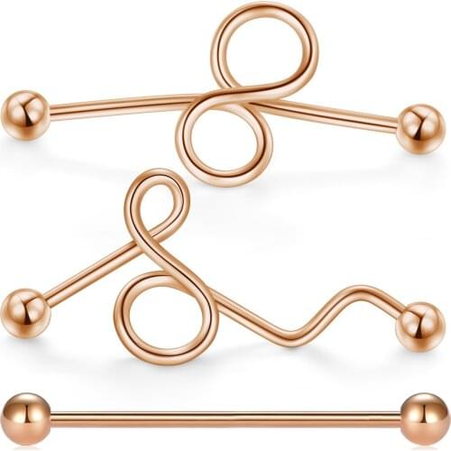 JFORYOU 3Pcs 14G Stainless Steel Industrial Barbell Piercing Cartilage Earring Crazy Twisted Barbell 35-38mm