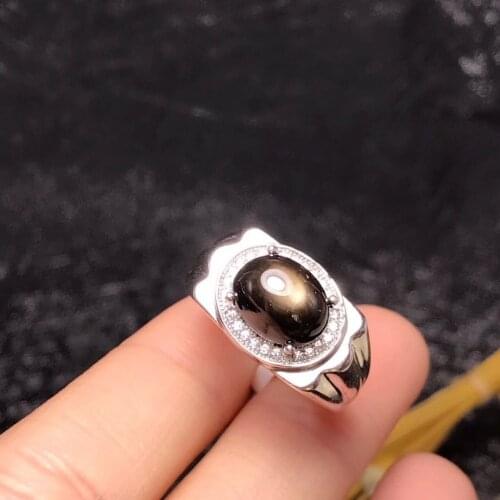 Natural star sapphire stone Ring 925 sterling silver Natural 5*7mm black gemstone Ring personality fine Jewelry for men