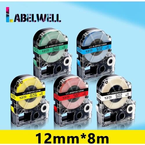 Labelwell 1pcs printer ribbon SS12KW LC-4WBN9 12mm label tape compatible for Epson LW-300 LW-400 LW-600P label maker ST12KW