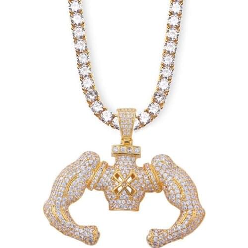 Fashion Strong Pendant Mens Pendant Tennis Necklace Muscle Men Sports Fitness Hip Hop Bodybuilding Jewelry