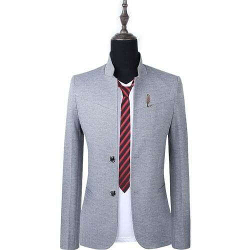 Men Stand Collar Suit Jacket Chinese Style Men Tunic Suit Slim Fit Suit Jacket Formal Wedding Party Suit Jacket Blazer
