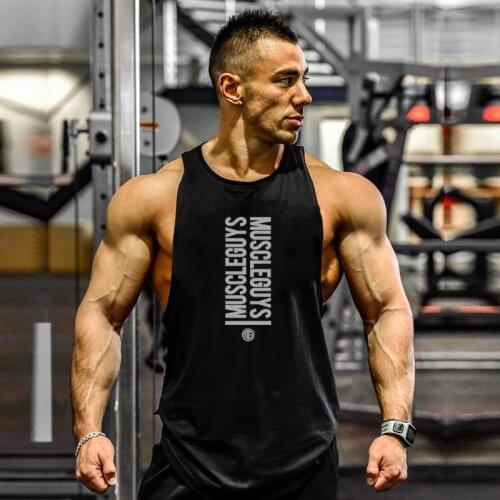 Mens Bodybuilding Tank Tops Gym Workout Fitness Cotton Sleeveless Shirt Running Vest Stringer Singlet Male Summer Sports Clothes