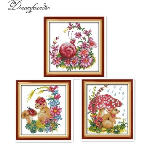 Mushrooms and a male mouse cross stitch kit aida 14ct 11ct count printed canvas stitches embroidery DIY handmade needlework