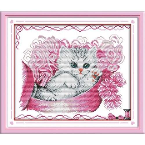 Kitten and Wool Patterns Stamped Cross Stitch Kit Counted Printed Canvas 11CT 14CT DMC DIY Handmade Embroidery Needlework Kits
