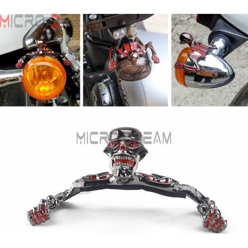 Skull Ornament 7" Headlight Visor Skeleton Mudguard Curved Headlamp Turn Signals Light Housing Figure Graph Decorative Universal