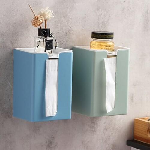 Wall Mounted Tissue Box Plastic Multifunction Kitchen Paper Holder With Cover Punch-free Dustproof Bathroom Paper Organizer