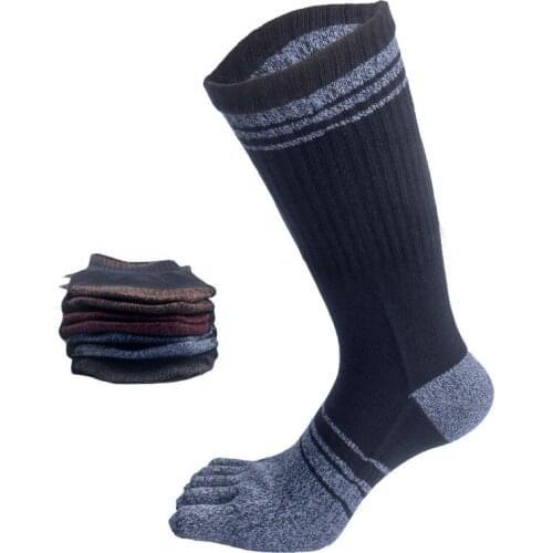 Mens Long Tube 5 Toes Socks Cotton High Elastic Mid Calf Sports Compression Socks with Five Fingers Mans Gifts High Quality