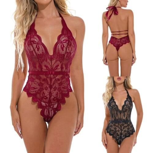 New Sexy 2021 Women Plus Size Lace One-Piece Lingerie Babydoll Deep VTeddy Bodysuit Mujer Pijama Underwear Sleepwear Transparent