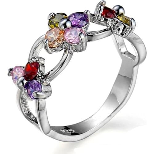 New Arrival Silver colorjewelry Multicolor Fashionable Ring for Women Rose flower with AAA Zircon Rings Anillos