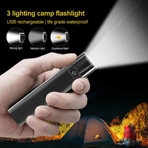 Portable USB Rechargeable Mini Flashlight Outdoor Waterproof Torch 3 Light Modes Pocket Lanterna Built-in battery AS Power Bank