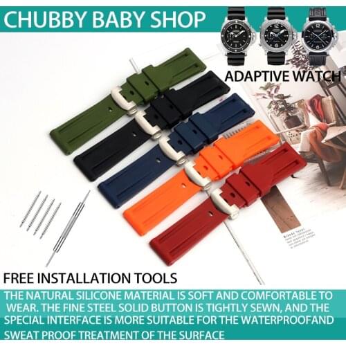 24mm Nature soft Silicone Rubber Watchband fit For Panerai Strap tools Butterfly Buckle for PAM111/441 belt tools